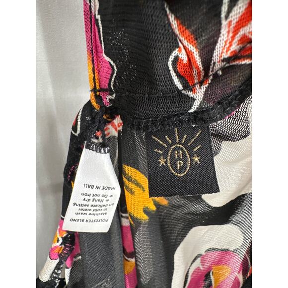 Her Pony Label Top Women XS Black Floral Pixie Halter Mesh Festival Tie Front - Picture 2 of 8